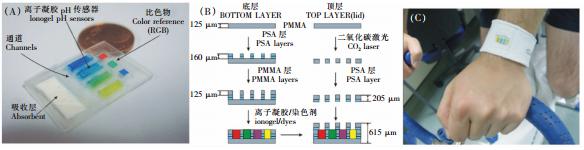 圖 2 可穿戴式汗液pH值檢測微流控系統 圖 2 可穿戴式汗液pH值檢測微流控系統